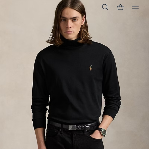 Polo Ralph Lauren Soft Cotton Turtleneck Polo Black Size L NWT